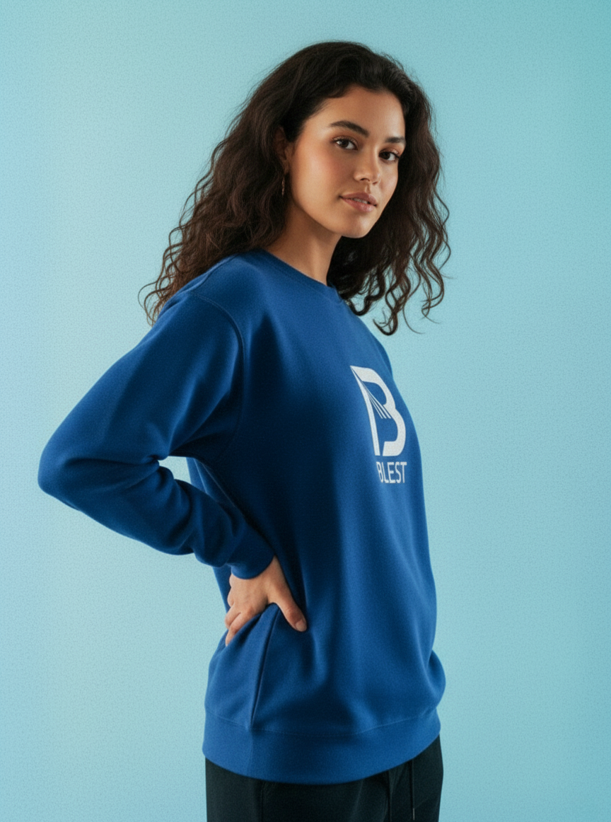 Blest Native Blue Sweatshirt - Model Side Posing