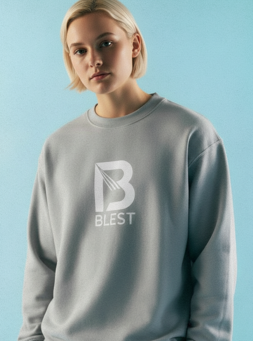 Blest Native Gray Sweatshirt - Blonde Model
