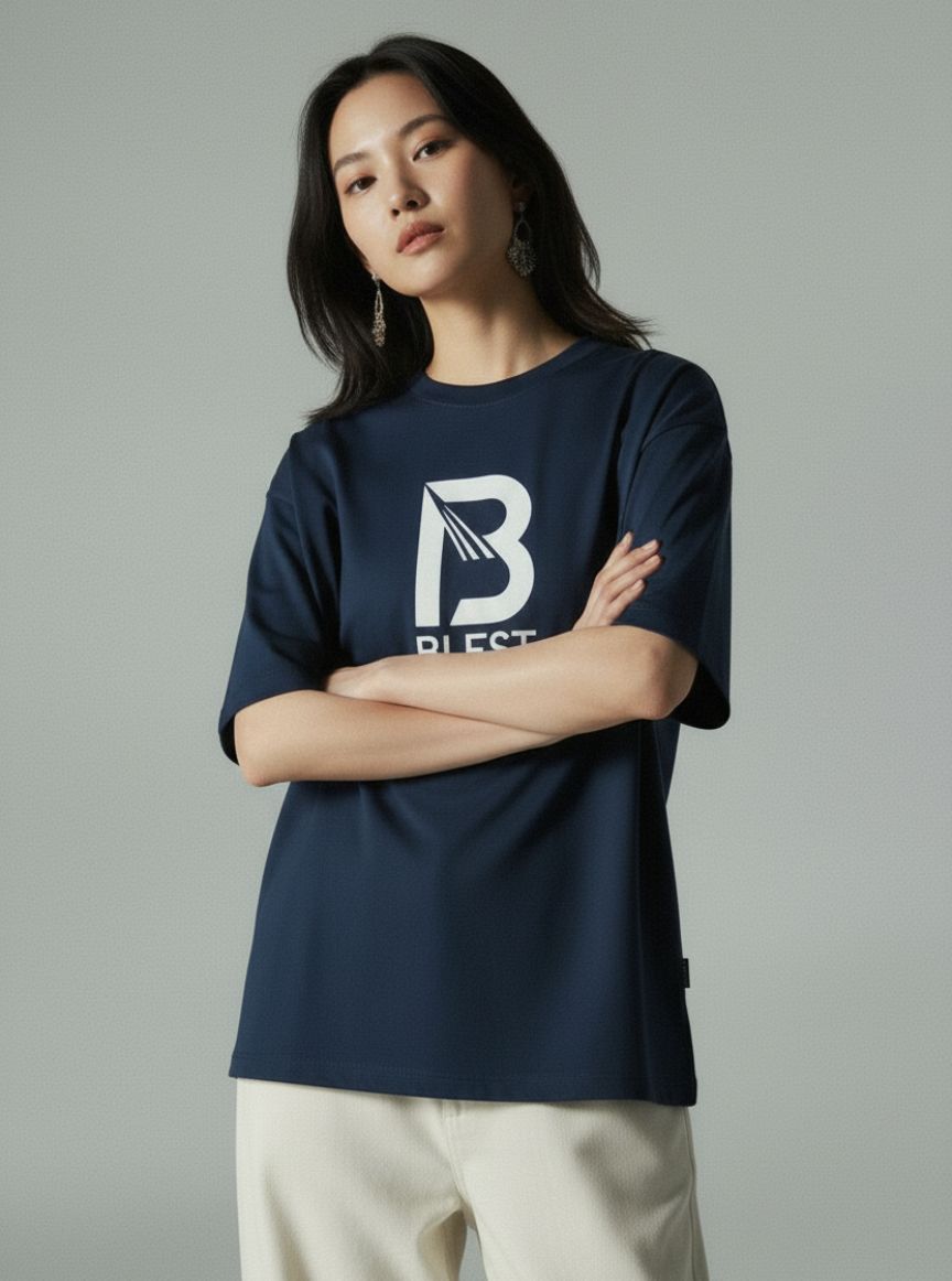 Blest Navy Keep On T-Shirt, Crossed Arms Pose