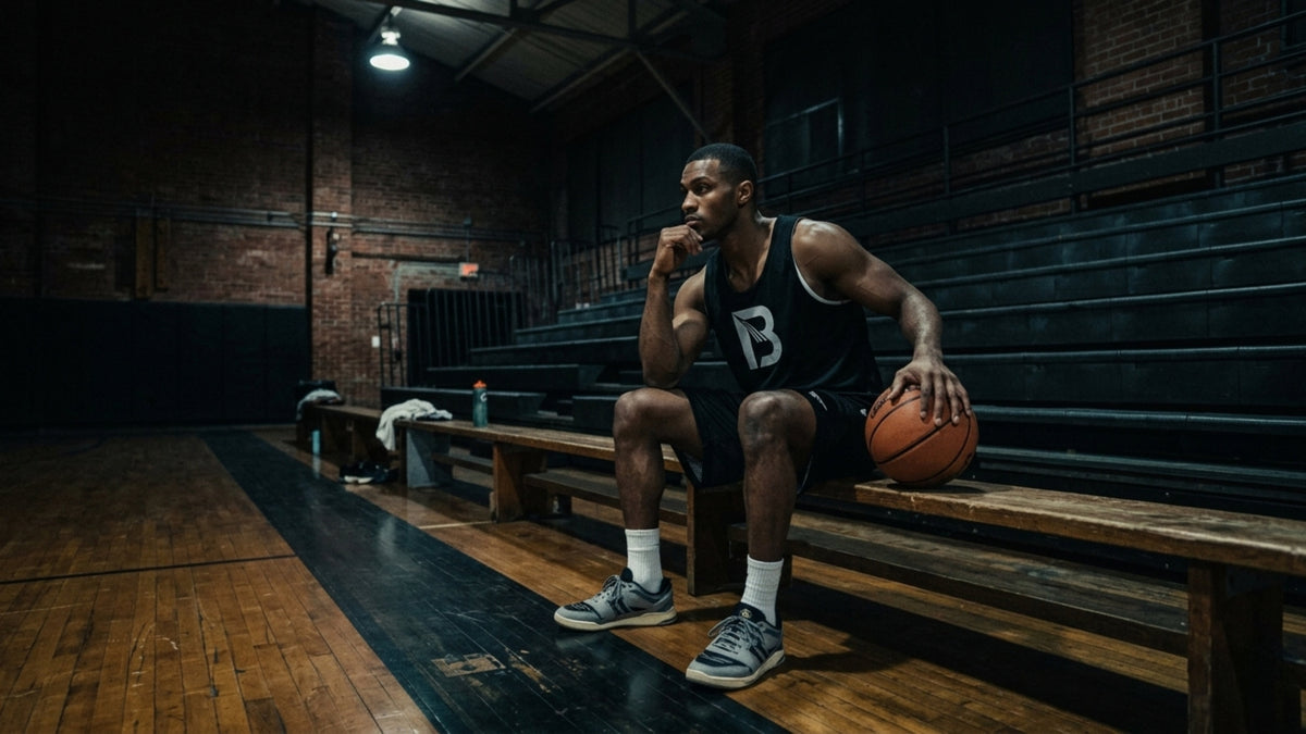 Man wearing black Blest  T-shirt and shorts in a basketball court