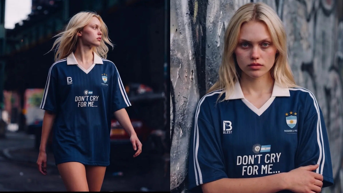 Blest navy blue football jersey with white stripes and Argentina-inspired crest