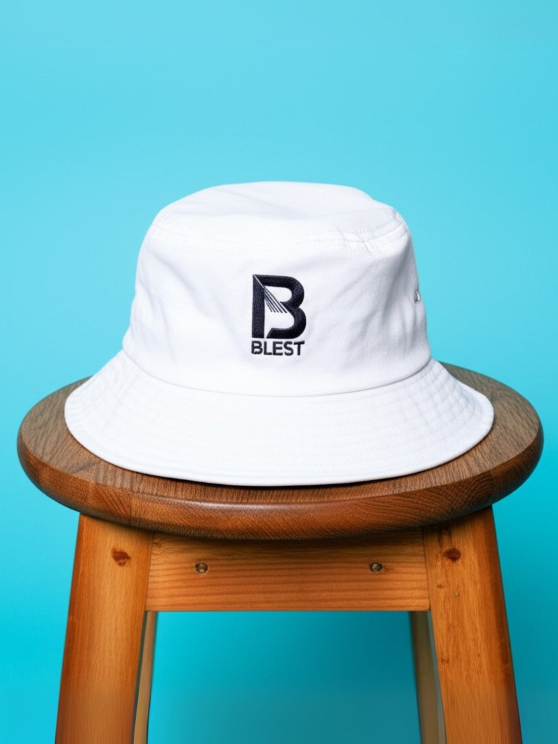 Blest B II White Bucket Hat - Front View