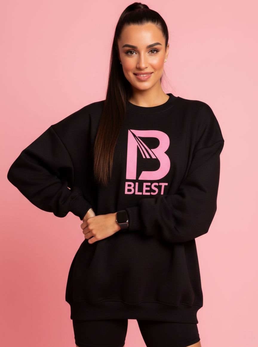 Blest Big B Black Sweatshirt - Model Posing in Studio