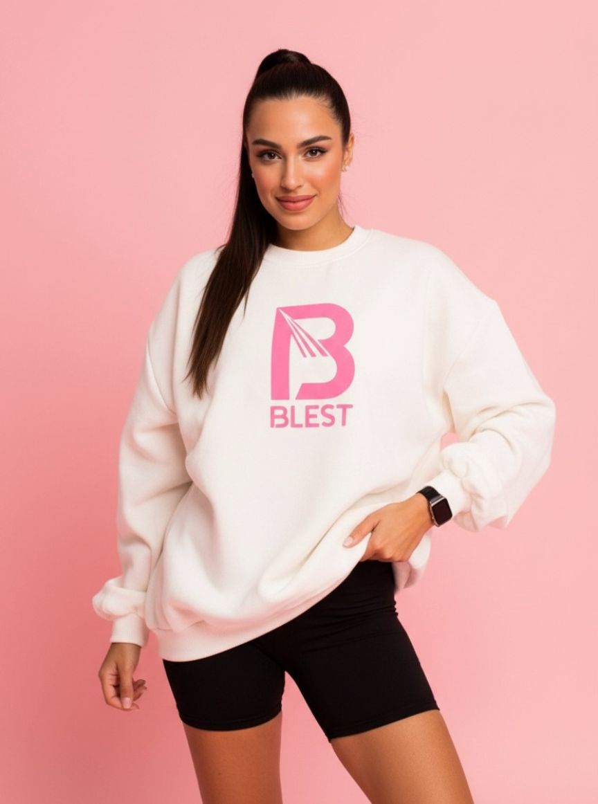 Blest Big B White/Pink Sweatshirt - Relaxed Pose