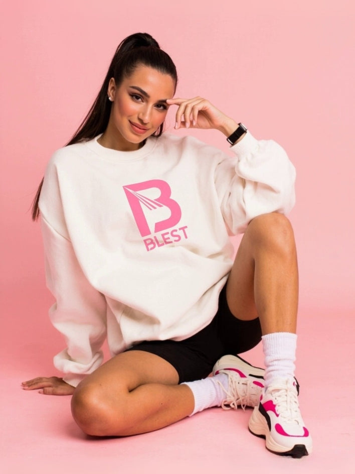 Blest Big B White/Pink Sweatshirt - Seating Pose