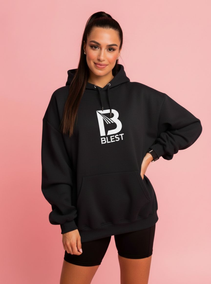 Blest Black B Hoodie - Model Posing