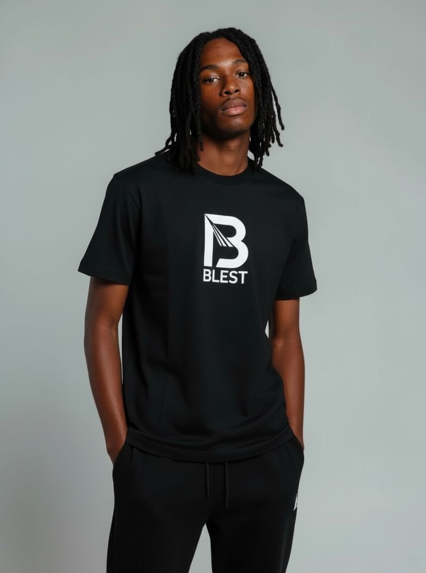 Blest Black Native T-Shirt - Model With Braids