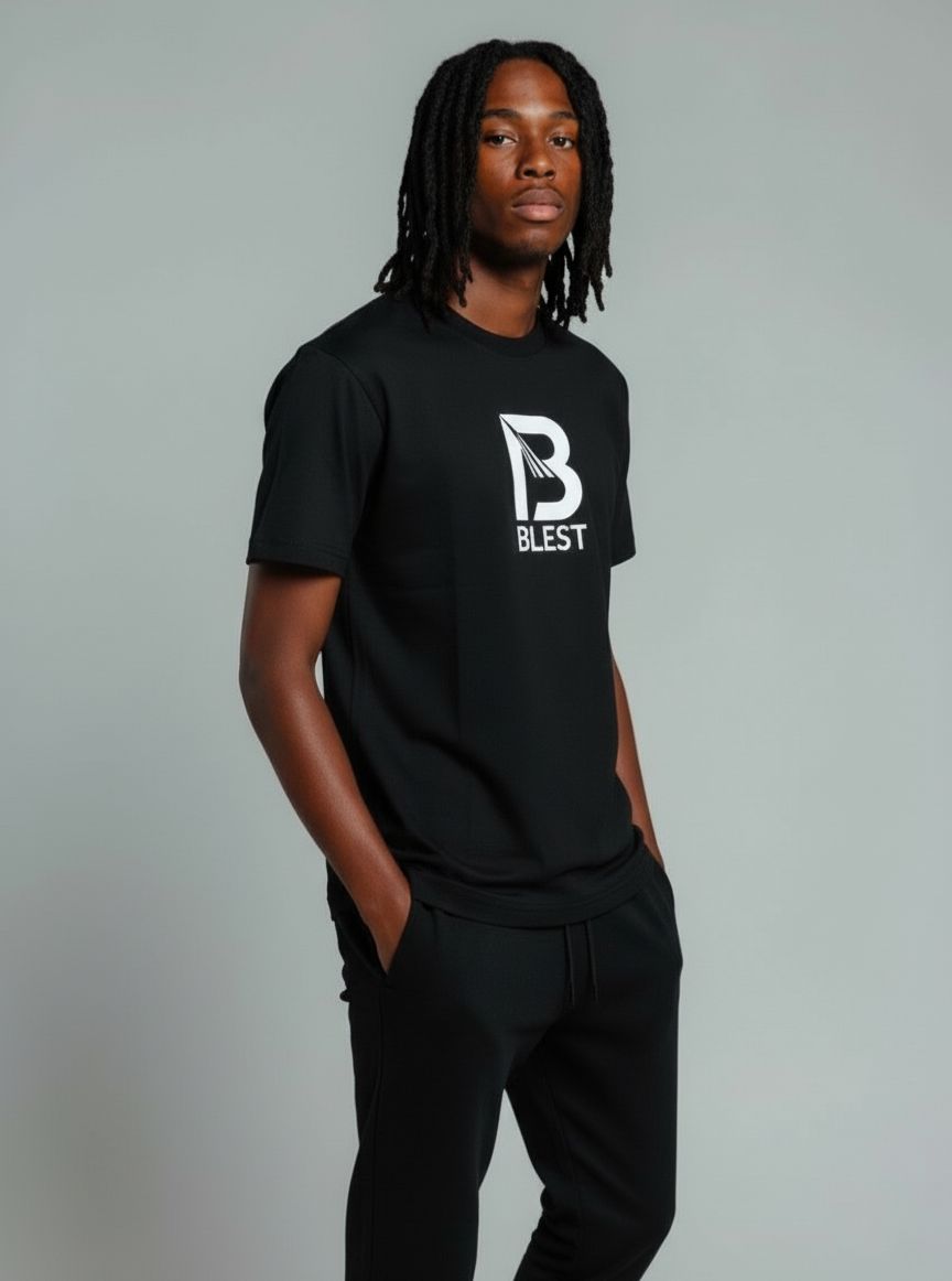 Blest Black Native T-Shirt - Model side Pose