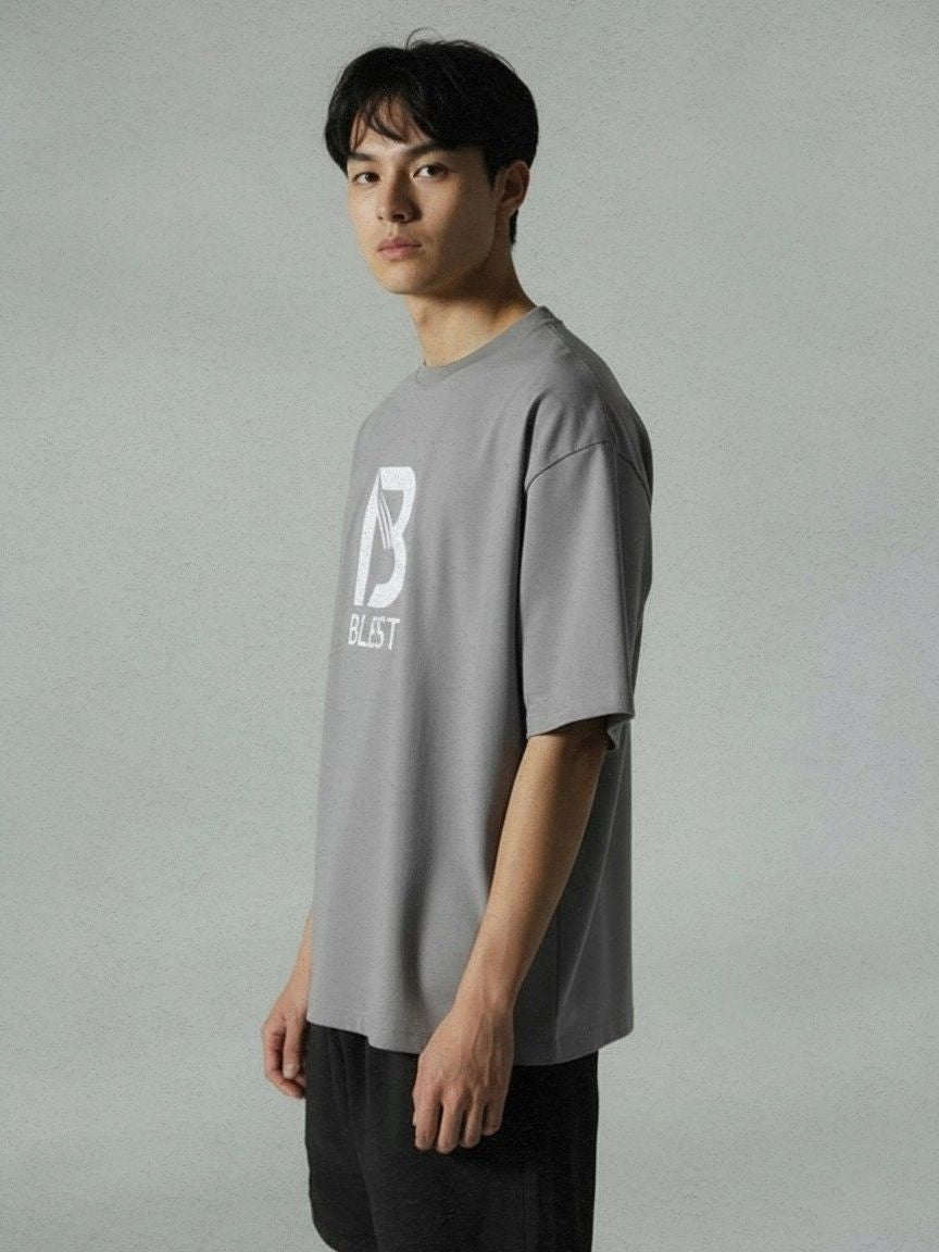 Model Wearing Blest Grey Keep On T-Shirt - Side View