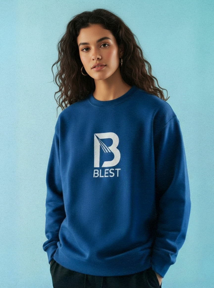 Blest Native Blue Sweatshirt - Model Posing