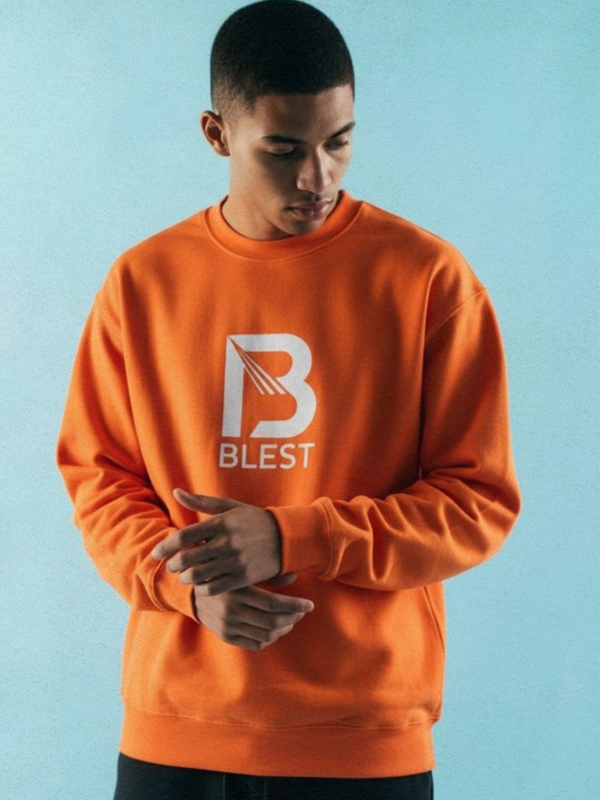 Blest Native Orange Sweatshirt - Stylish Pose