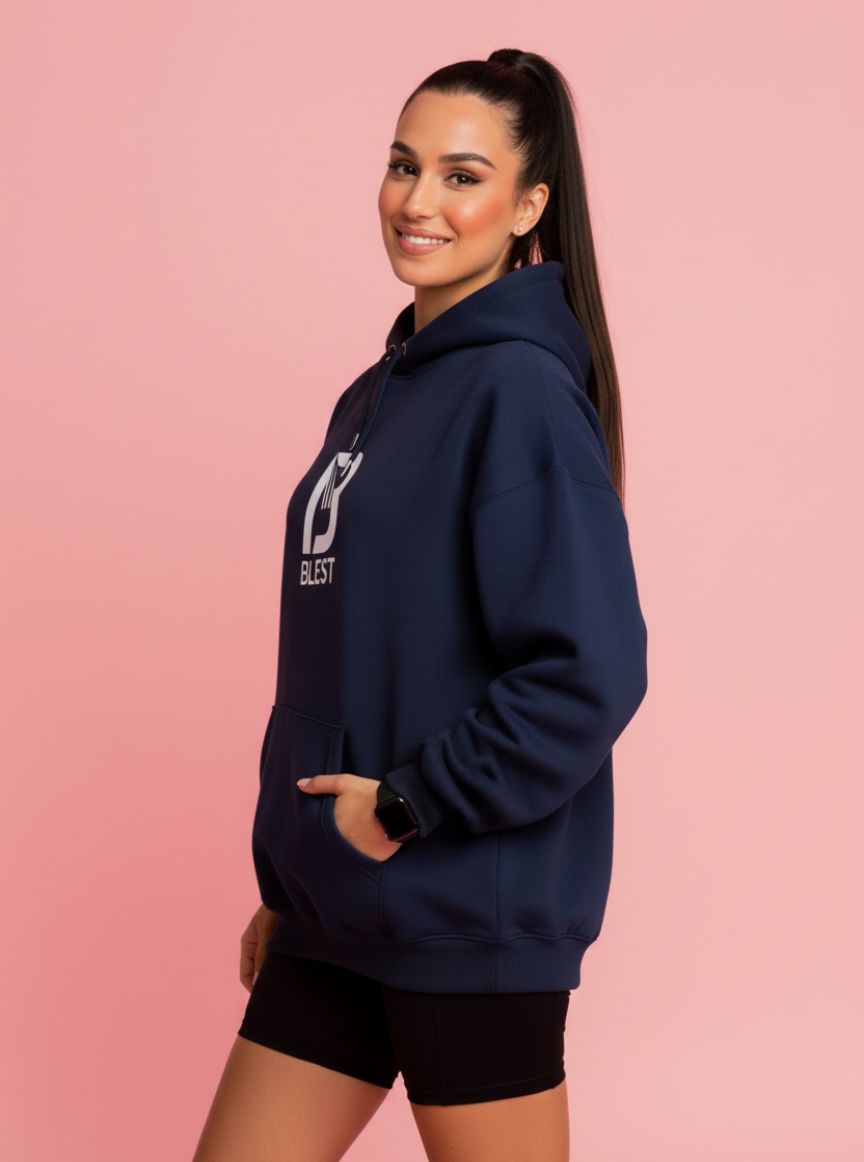 Blest Navy B Hoodie - Side View