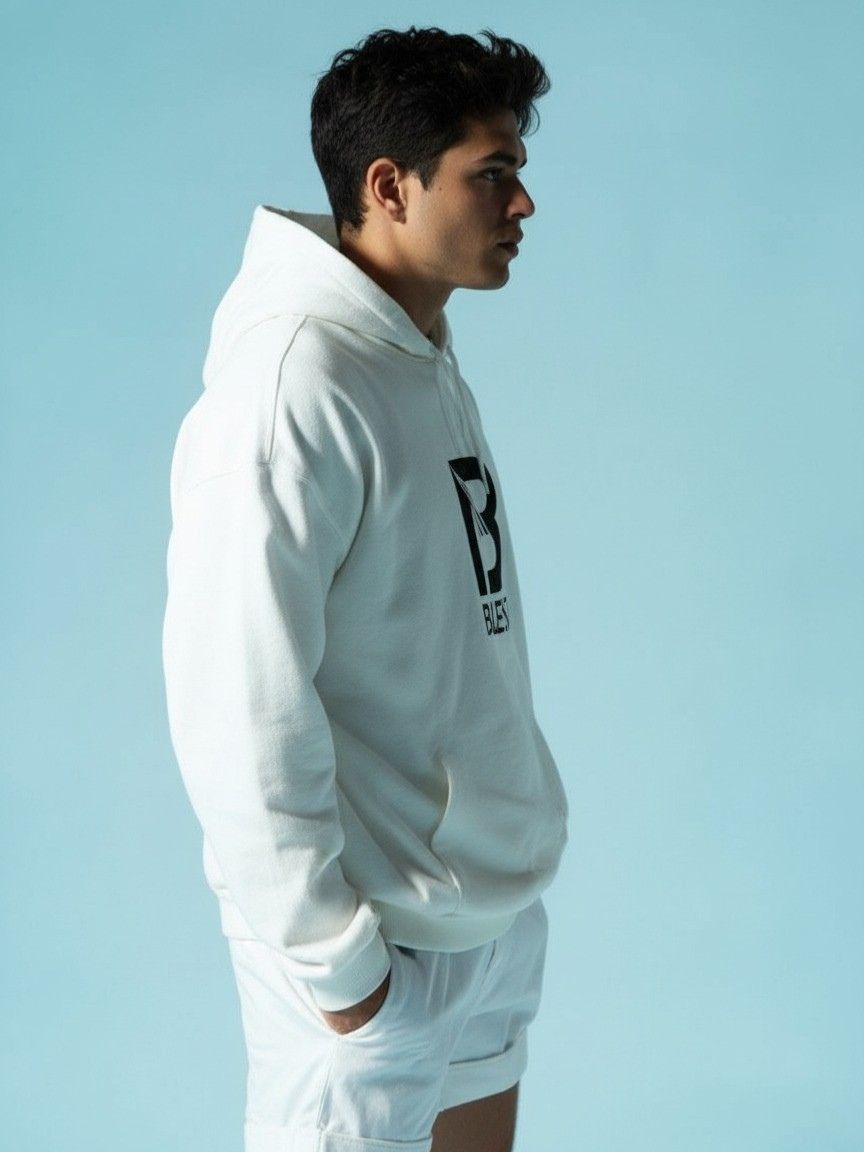 Blest White B Hoodie - Side View