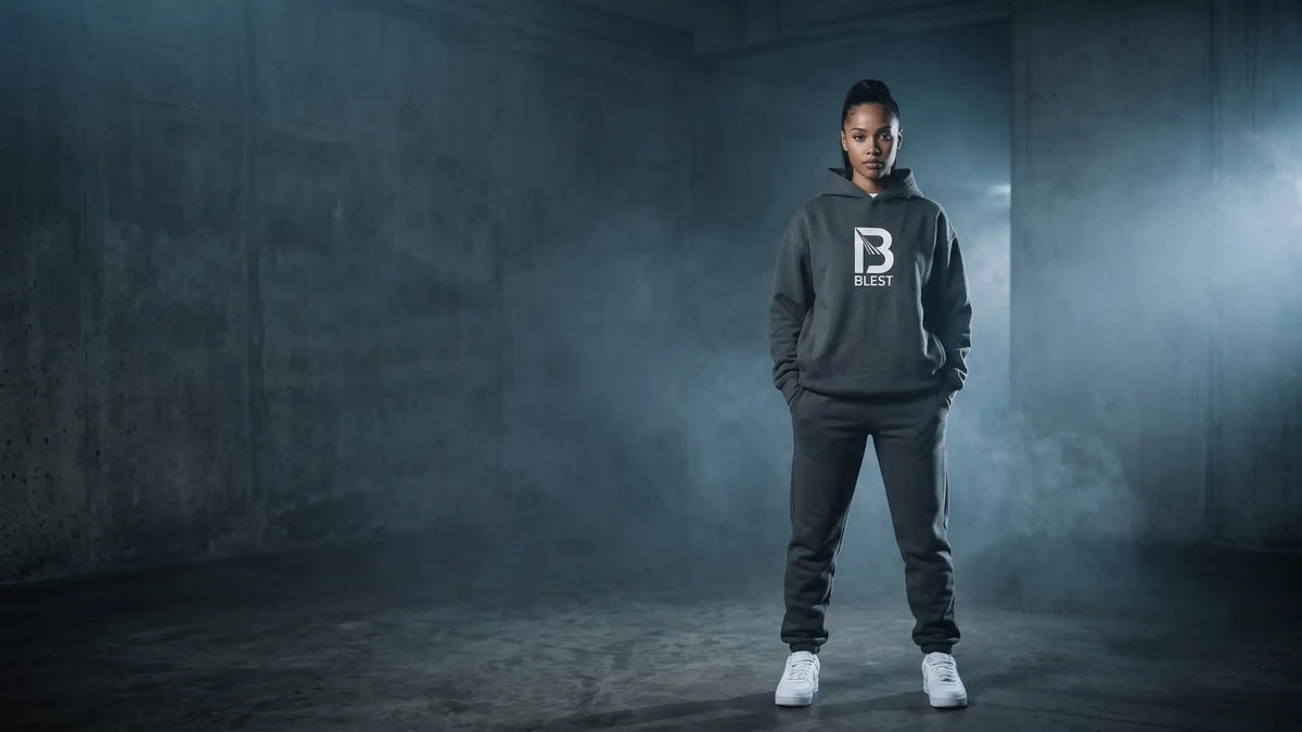Woman wearing a Blest tracksuit